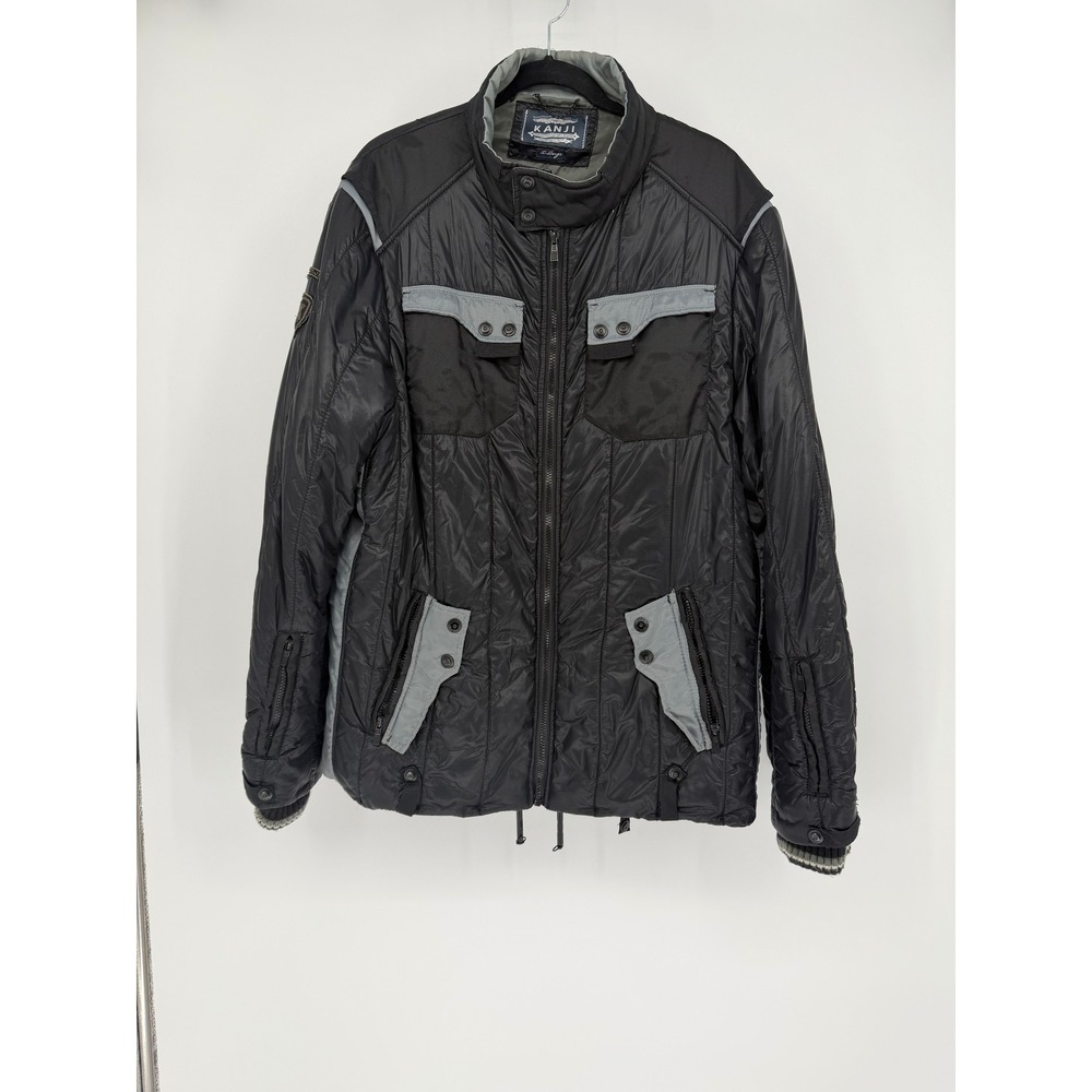 Kanji Handcrafted Dry Goods Mens XL Puffer Jacket Black Grey Quilted Streetwear